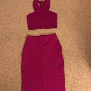 Fuchsia crop top & midi skirt set